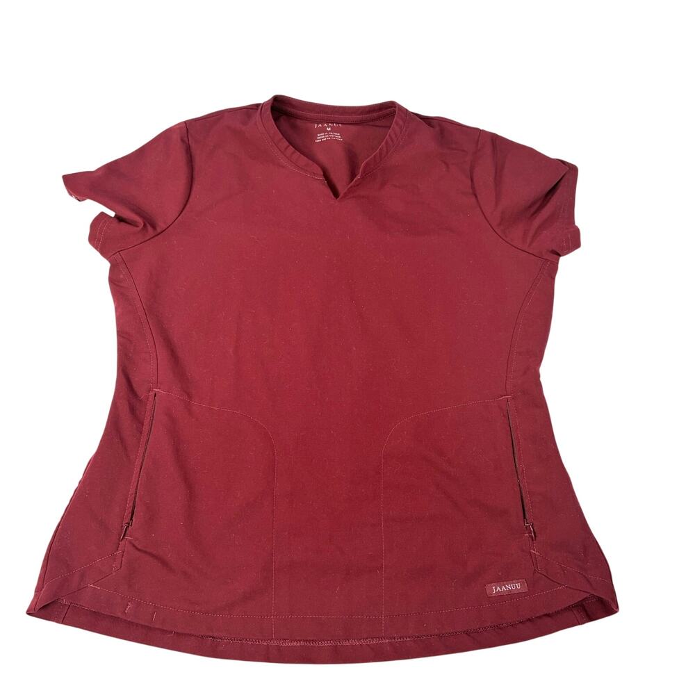 Jaanuu womens scrub top. Maroon, 2 front zip pockets. Size M. scrubs uniform